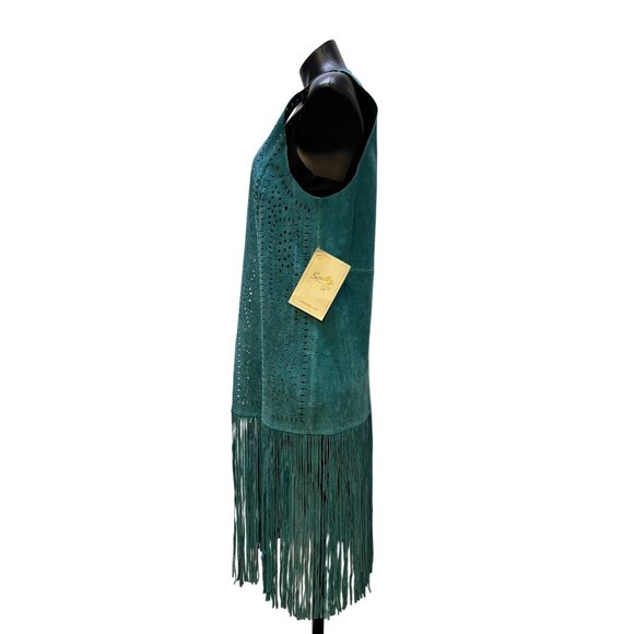 NWT Scully Teal Laser Cut Suede Fringe Vest Size L - Picture 4 of 7